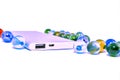 Portable rose hard drive with colorful glass balls