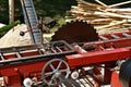 Portable sawmill leaves a pile of sawdust