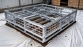 Portable shed foundation base frame only, aluminum grid structure, resting on white Royalty Free Stock Photo