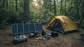 Portable solar panel array for camping a renewable energy solution for forest adventures Royalty Free Stock Photo