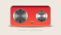 Portable sound speaker mockup, red vintage style, front view. Realistic Royalty Free Stock Photo