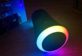 Portable speaker with backlight. Bluetooth speaker for listening to YouTube and music Royalty Free Stock Photo