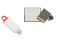 Portable storage devices. Memory cards and USB stick. Royalty Free Stock Photo