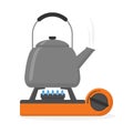 Portable stove and kettle flat design illustration