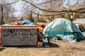 TORONTO, ONTARIO, CANADA - MARCH 18, 2021: PORTABLE TINY SHELTERS BUILT FOR HOMELESS PEOPLE IN TRINITY BELLWOODS PARK.