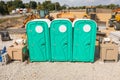 Portable toilets, dry closets at a construction site