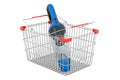 Portable vacuum cleaner inside shopping basket, 3D rendering