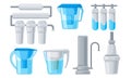 Portable Water Filters or Water Purifiers for Making Liquid Accessible for Drinking Vector Set