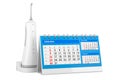 Portable water flosser with desk calendar, 3D rendering