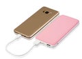 Portable white and pink combination external power bank