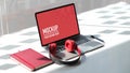 Portable workspace with laptop, headphone, notebook and copy space, clipping path