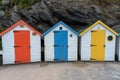 Portacabin for hire by the beach, little huts, colourful doors Royalty Free Stock Photo