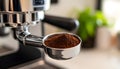 The portafilter coffee, close-up Royalty Free Stock Photo