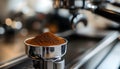 The portafilter coffee, close-up Royalty Free Stock Photo