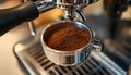 The portafilter coffee, close-up Royalty Free Stock Photo