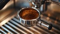 The portafilter coffee, close-up Royalty Free Stock Photo