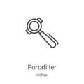 portafilter icon vector from coffee collection. Thin line portafilter outline icon vector illustration. Linear symbol for use on