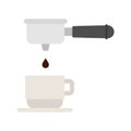 Portafilter, pouring strong coffee in cup. Coffee drop in cup filtering cooping portafilter. Vector illustration in flat style Royalty Free Stock Photo