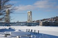Portage Canal lift bridge in winter