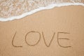 The inscriptions of love on sand beach