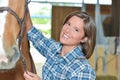 Portait young lady with horse