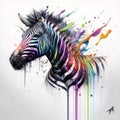 Portait of a zebra with colorful paint splashes Royalty Free Stock Photo