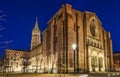 The portal of the Basilica Saint Sernin illuminated at night, in Toulouse in Occitanie, France Royalty Free Stock Photo