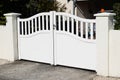 Portal closed white metal aluminum slide double gate of modern door house