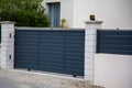 Portal grey high slide modern home steel gray door aluminum sliding gates Royalty Free Stock Photo