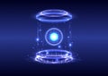 Portal and hologram science futuristic. Sci-fi digital hi-tech in glowing HUD projector. Magic gate in game fantasy. Circle