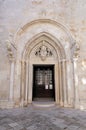 Portal of the St Mark`s Cathedral in the historic city Korcula at the island Korcula in Croatia