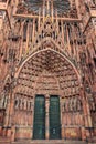 Portal of Strasbourg Cathedral or the Cathedral of Our Lady of Strasbourg in Strasbourg, France Royalty Free Stock Photo