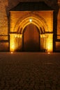 Portal to gothic church by night in Poznan Royalty Free Stock Photo