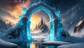 Portal to mystical ice kingdom. Frozen gateway. Beautiful landscape. Winter scenery