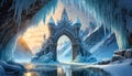 Portal to mystical ice kingdom. Frozen gateway. Beautiful landscape. Winter scenery