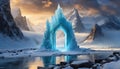 Portal to mystical ice kingdom. Frozen gateway. Beautiful landscape. Winter scenery