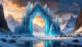 Portal to mystical ice kingdom. Frozen gateway. Beautiful landscape. Winter scenery