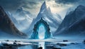 Portal to mystical ice kingdom. Frozen gateway. Beautiful landscape. Winter scenery