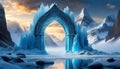 Portal to mystical ice kingdom. Frozen gateway. Beautiful landscape. Winter scenery