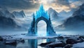 Portal to mystical ice kingdom. Frozen gateway. Beautiful landscape. Winter scenery