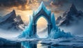 Portal to mystical ice kingdom. Frozen gateway. Beautiful landscape. Winter scenery