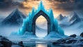 Portal to mystical ice kingdom. Frozen gateway. Beautiful landscape. Winter scenery