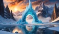 Portal to mystical ice kingdom. Frozen gateway. Beautiful landscape. Winter scenery