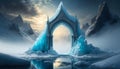 Portal to mystical ice kingdom. Frozen gateway. Beautiful landscape. Winter scenery