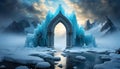 Portal to mystical ice kingdom. Frozen gateway. Beautiful landscape. Winter scenery