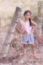 Portarit Thai little girl with barbed fence Royalty Free Stock Photo