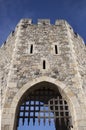 Portcullis of First defence tower. Medieval bridge of Besalu, Spain