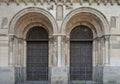 Porte des Comtes doorway, Basilica St Sernin, with column carvings on salvation & damnation, including depiction of Lazarus & Dive