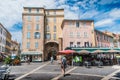 Porte Massillon and cafÃÂ© terraces in HyÃÂ¨res