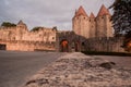 `Porte Narbonnaise` at the city of Carcassone a big touristic medieval castle